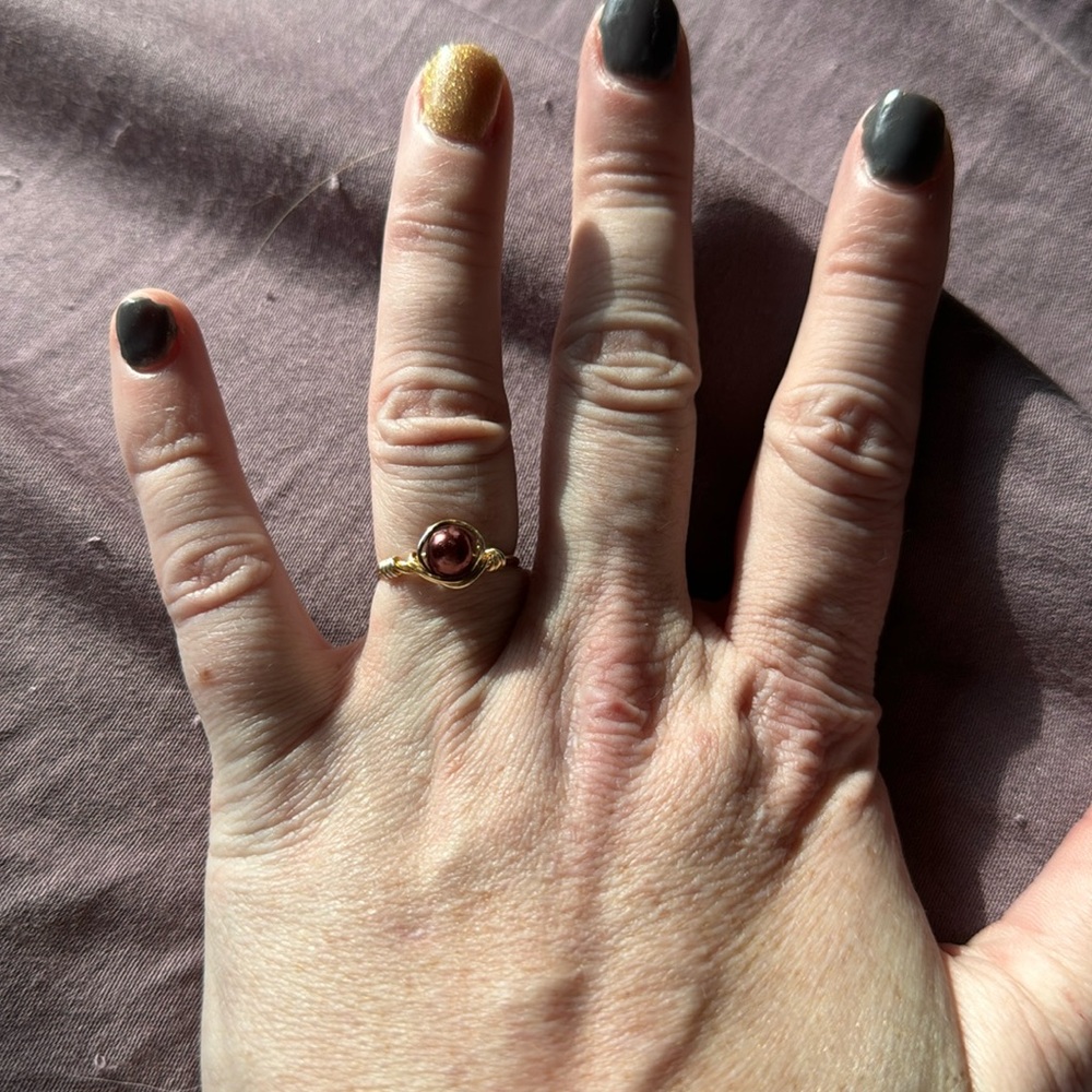 Burgundy pearl wire wrap ring